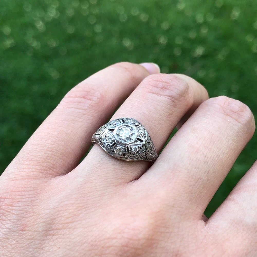 Antique platinum 14k diamond ring - Picture 12 of 13